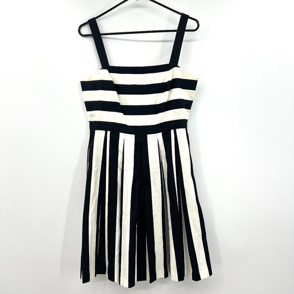 Loft Black White Striped Linen Blend A-Line Dress Women's 4 - Picture 1 of 7